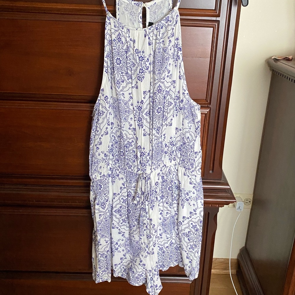 Blue and White printed romper
